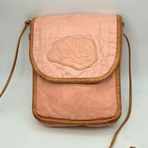 Carlos Falchi Vintage Bag Pink Leather Tan Trim Shoulder Crossbody Purse Bag